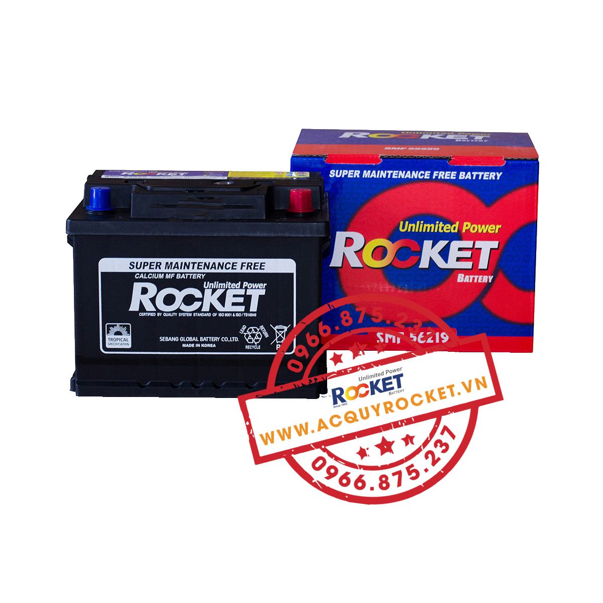 Bình ắc quy Rocket SMF 56219 (12V-62Ah) giá tốt